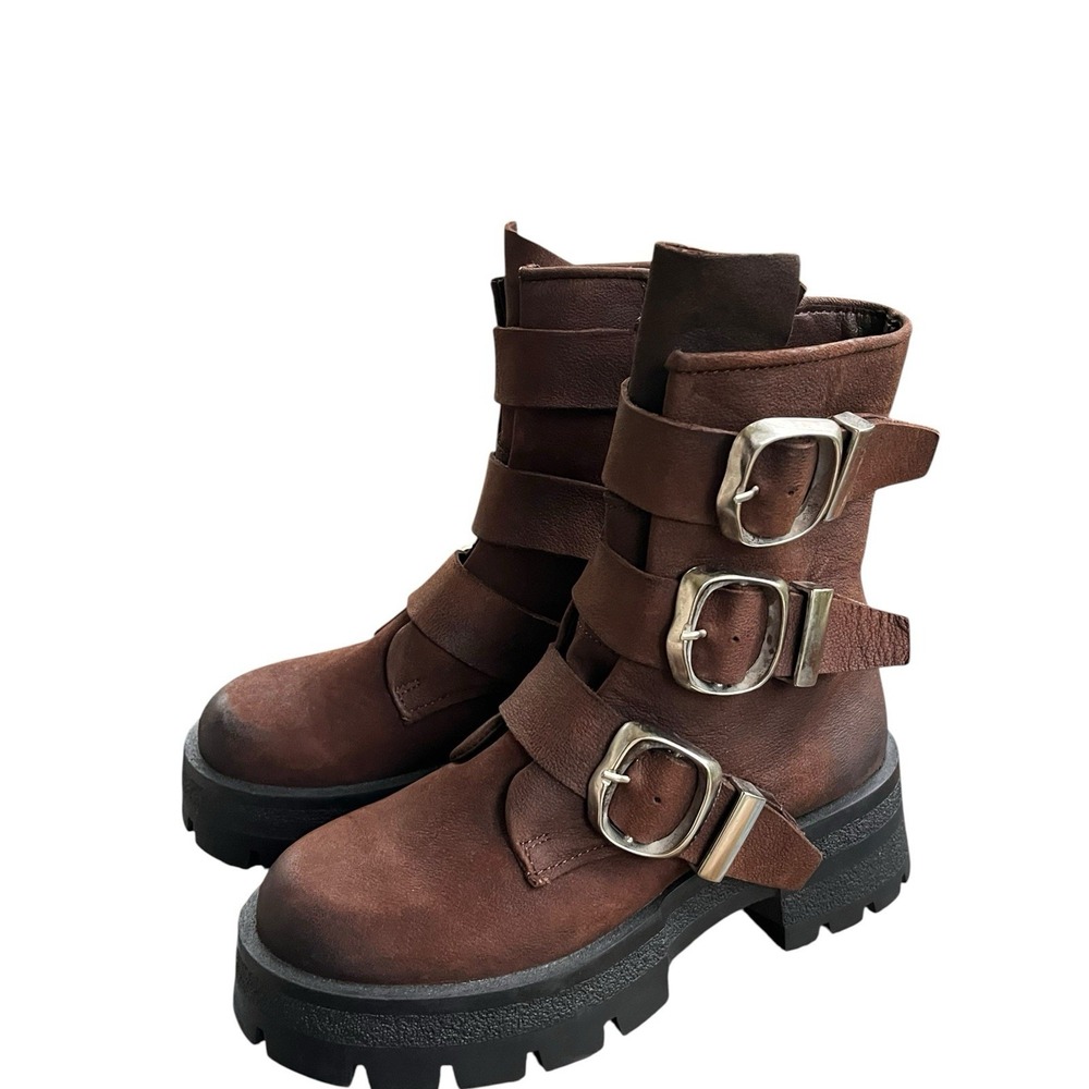 Steve Madden Women's Roland Buckled Moto Platform Lug-Sole Combat Boots, Size 6